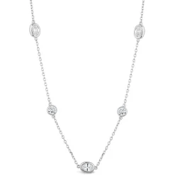 Sterling Silver Cubic Zirconia Round & Oval Necklet