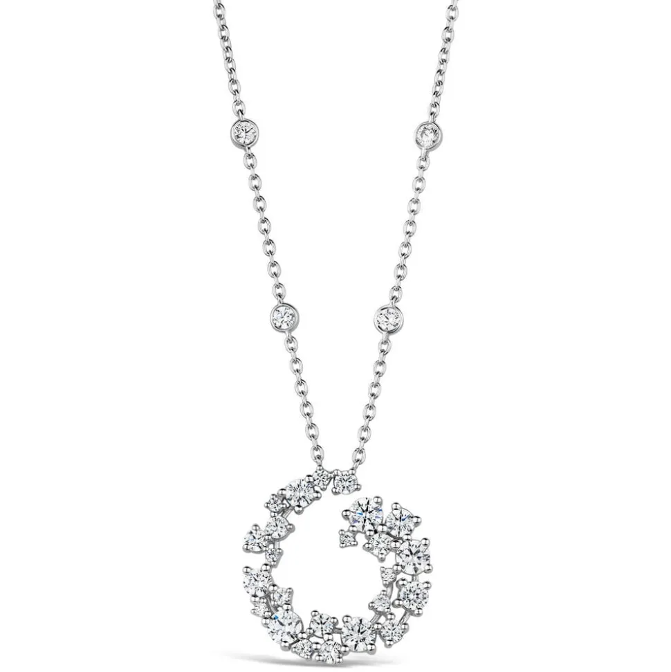 Sterling Silver Cubic Zirconia Swirl Shaped Pendant (Chain Included)