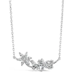 Sterling Silver Cubic Zirconia Marquise Flower Necklet