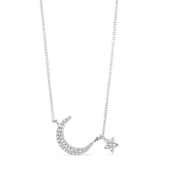Sterling Silver Cubic Zirconia Moon & Star Necklet