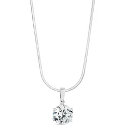 Sterling Silver Cubic Zirconia Six Claw Pendant (Chain Included)