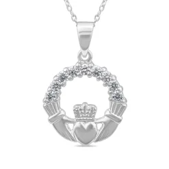 Sterling Silver Cubic Zirconia Claddagh Pendant
