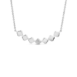 Sterling Silver Cubic Zirconia & Polished Petal Hammock Necklet