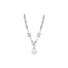 Sterling Silver Cubic Zirconia Flower and Cubic Zirconia Cluster Pearl Drop Necklet