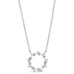 Sterling Silver Cubic Zirconia Baguette Open Circle Necklet