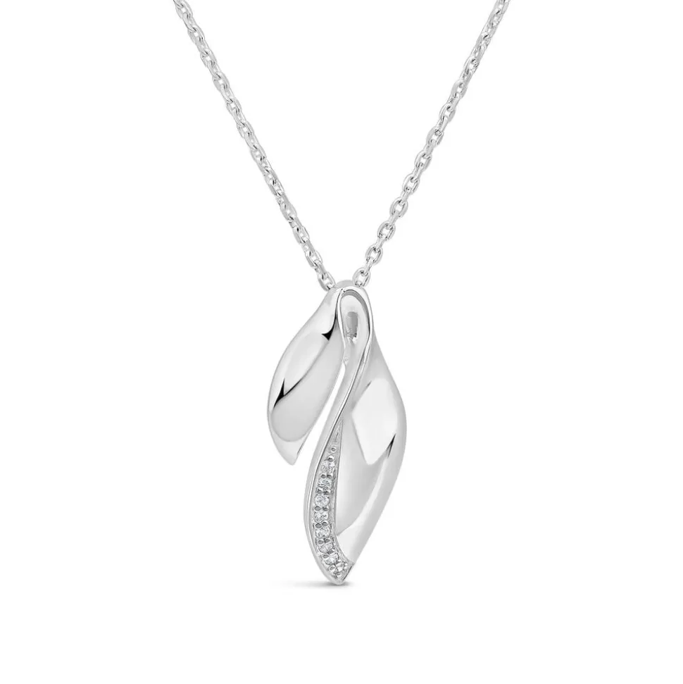 Sterling Silver Cubic Zirconia Double Leaf Shaped Pendant
