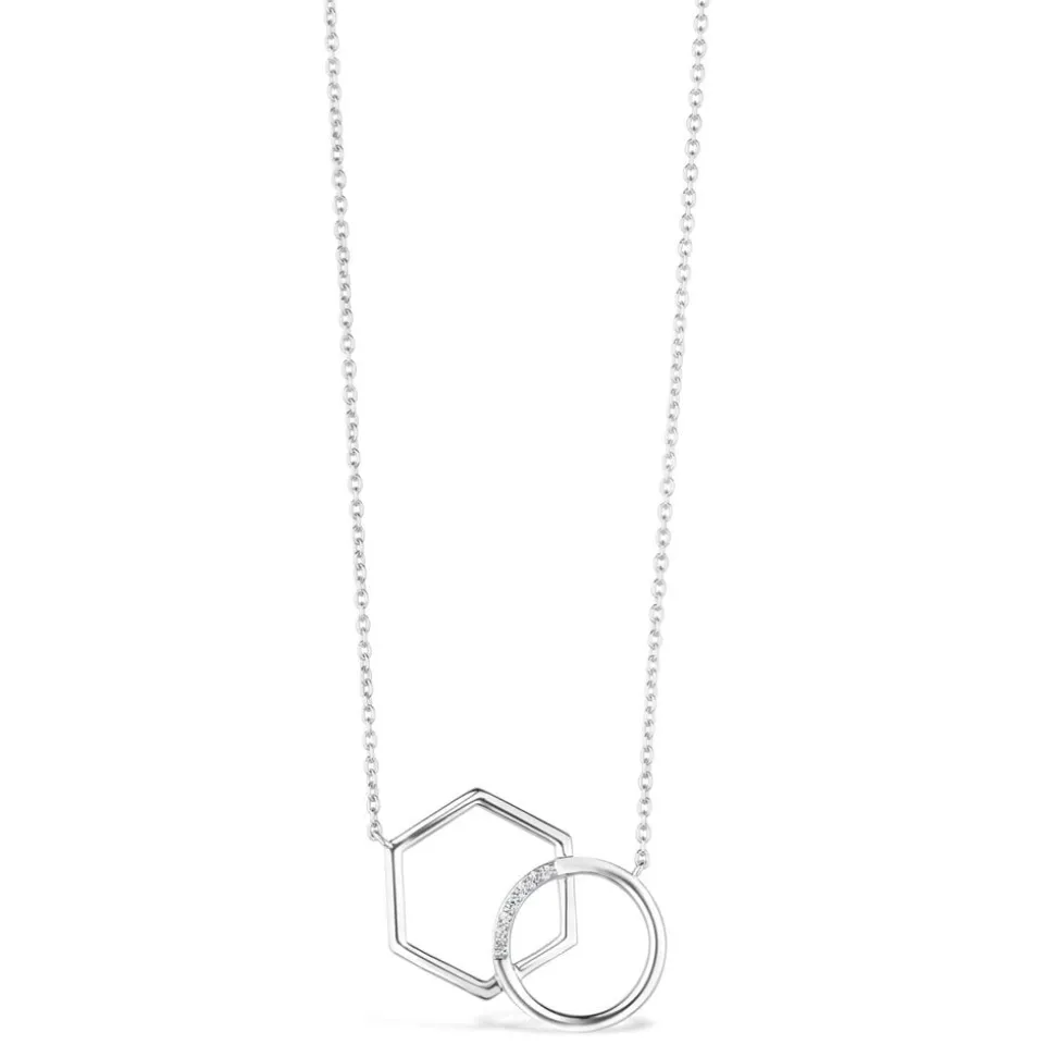 Sterling Silver Cubic Zirconia Hexagon & Circle Interlock Necklet