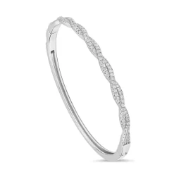 Sterling Silver Cubic Zirconia Pave Set Twisted Bangle