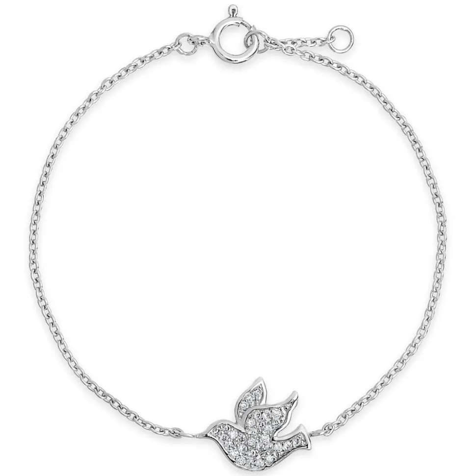 Sterling Silver Cubic Zirconia Dove Chain Bracelet