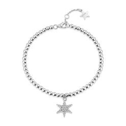 Sterling Silver Cubic Zirconia Star Make-A-Wish Bead Bracelet