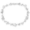 Sterling Silver Cubic Zirconia & Pearl Cluster Flower Bracelet