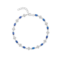 Sterling Silver Cubic Zirconia Flower & Blue Stone Bracelet