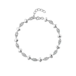 Sterling Silver Cubic Zirconia & Polished Petal Bracelet