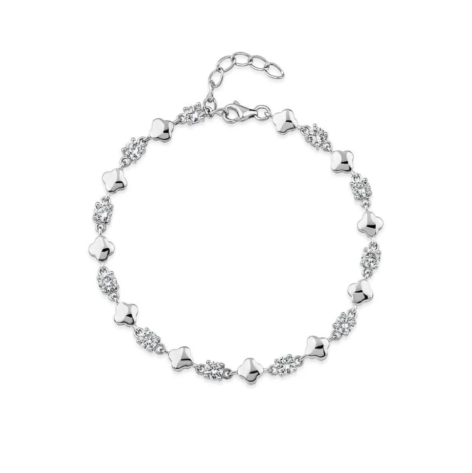 Sterling Silver Cubic Zirconia & Polished Petal Bracelet