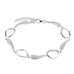 Sterling Silver Cubic Zirconia Pear Link Bracelet