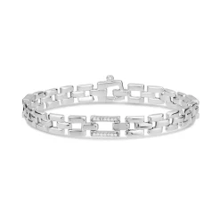 Sterling Silver Cubic Zirconia Brick Link Bracelet