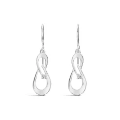 Sterling Silver Cubic Zirconia Double Leaf Shaped Drop Earrings