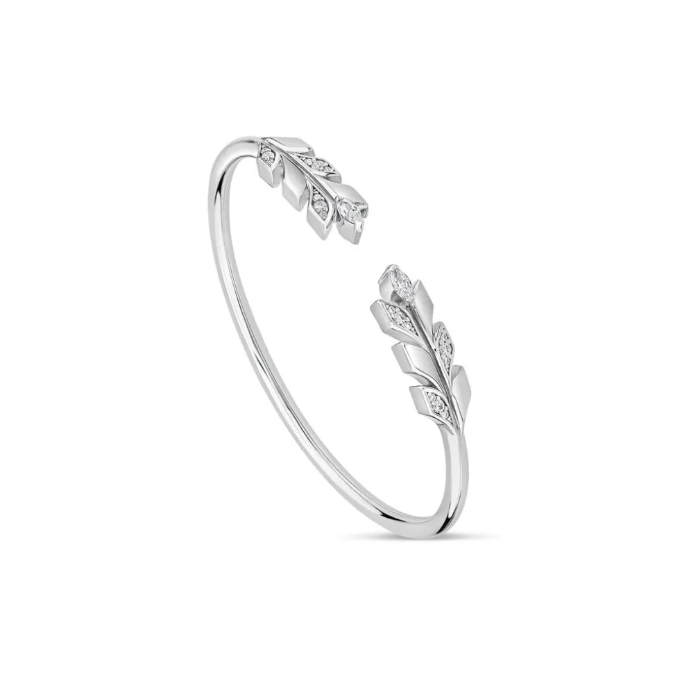 Sterling Silver Cubic Zirconia Opened Laurel Styled Bangle