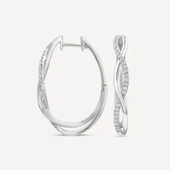 Sterling Silver Cubic Zirconia & Polished Twisted Plait Hoop Earrings