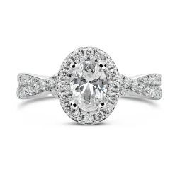 Sterling Silver Cubic Zirconia Halo & Twisted Shoulders Ring