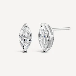 Sterling Silver Cubic Zirconia Marquise Stud Earrings