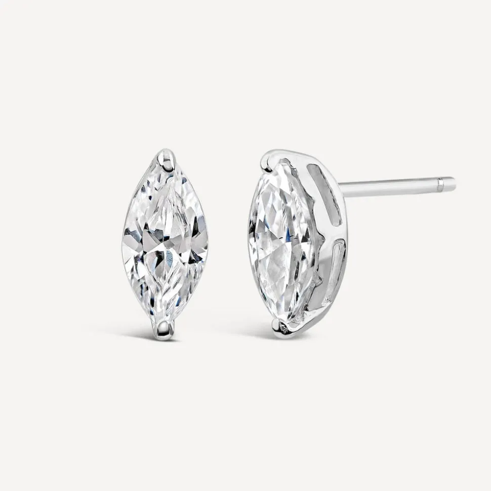 Sterling Silver Cubic Zirconia Marquise Stud Earrings