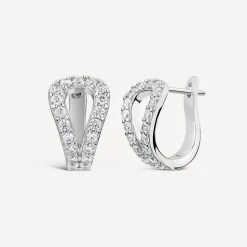 Sterling Silver Cubic Zirconia Opened Tear Shaped Hoop Earrings