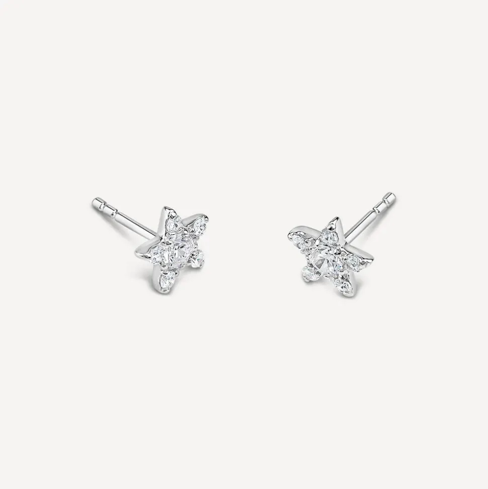 Sterling Silver Cubic Zirconia Star Shaped Stud Earrings