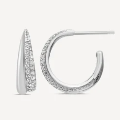 Sterling Silver Cubic Zirconia Pave Set Open Hoop Earrings