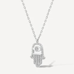 Sterling Silver Cubic Zirconia Hand of Fatima Pendant