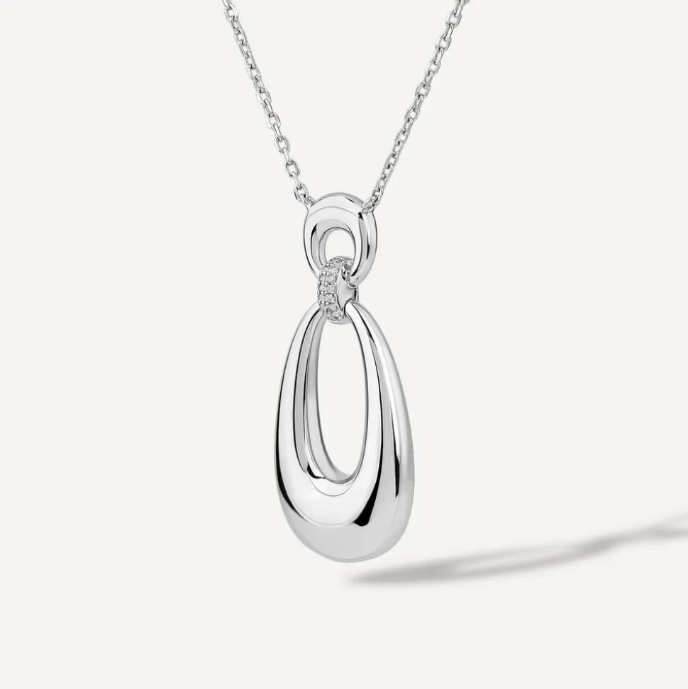 Sterling Silver Cubic Zirconia Set Open Polished Oval Pendant