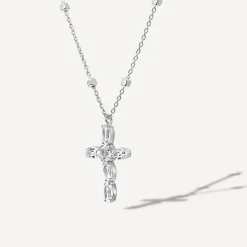 Sterling Silver Cubic Zirconia Cross Chain Necklet