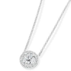 Sterling Silver Cubic Zirconia Halo Pendant (Chain Included)