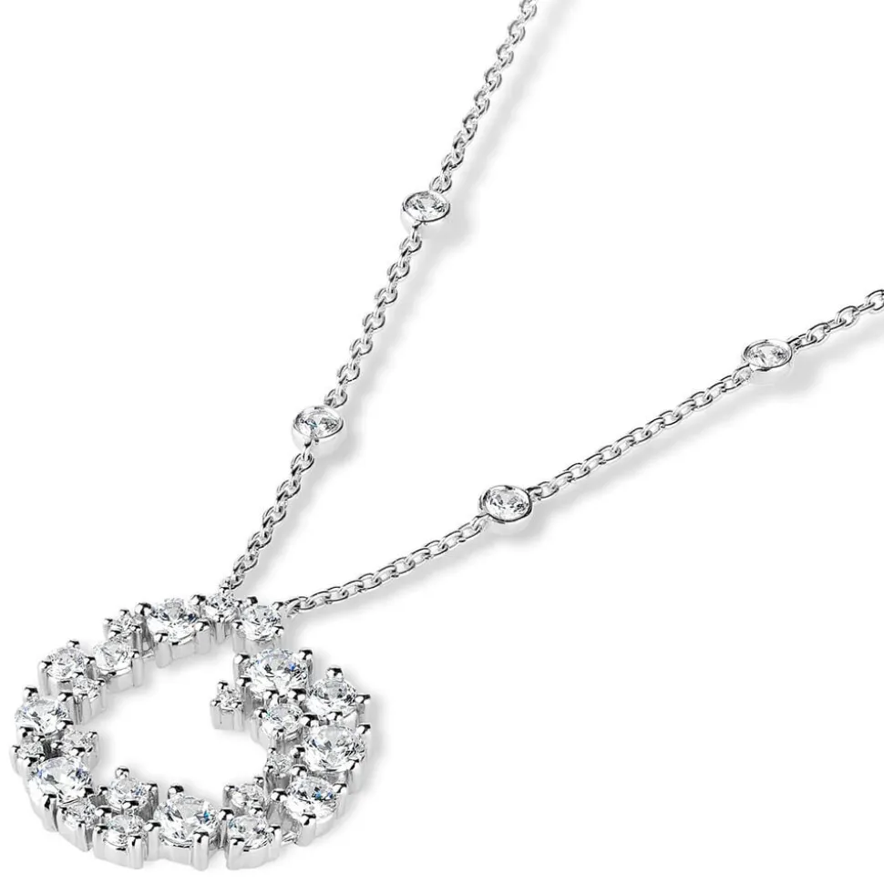 Sterling Silver Cubic Zirconia Swirl Shaped Pendant (Chain Included)