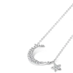 Sterling Silver Cubic Zirconia Moon & Star Necklet
