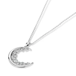 Sterling Silver Cubic Zirconia Half Moon Pendant (Chain Included)