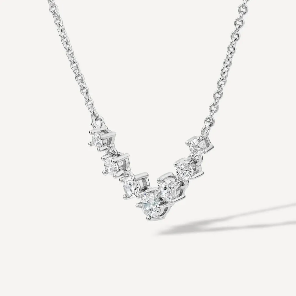 Sterling Silver Cubic Zirconia V-Graduated Hammock Necklet