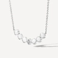 Sterling Silver Cubic Zirconia & Polished Petal Hammock Necklet