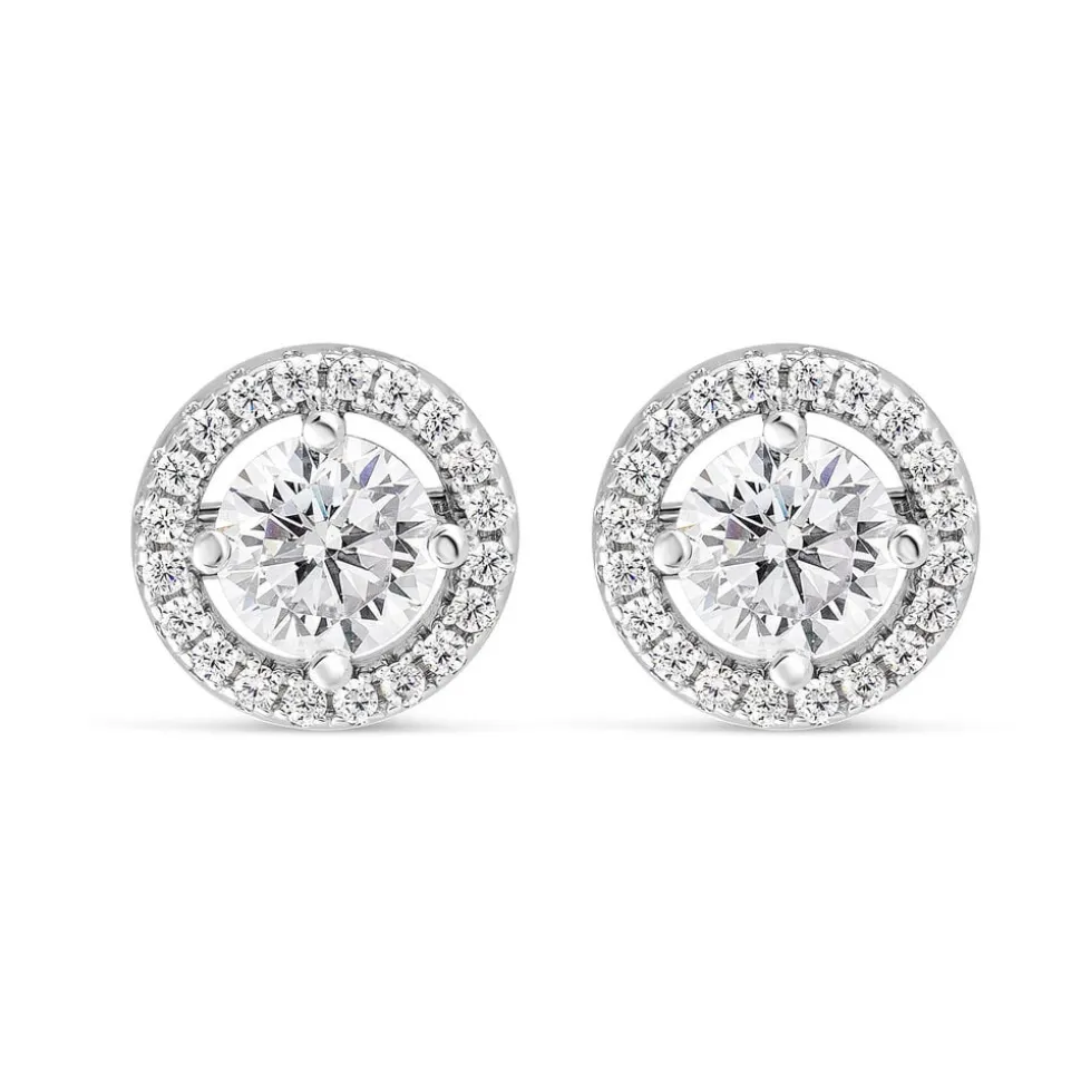 Sterling Silver Cubic Zirconia Halo Stud Earrings