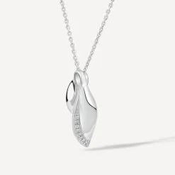 Sterling Silver Cubic Zirconia Double Leaf Shaped Pendant