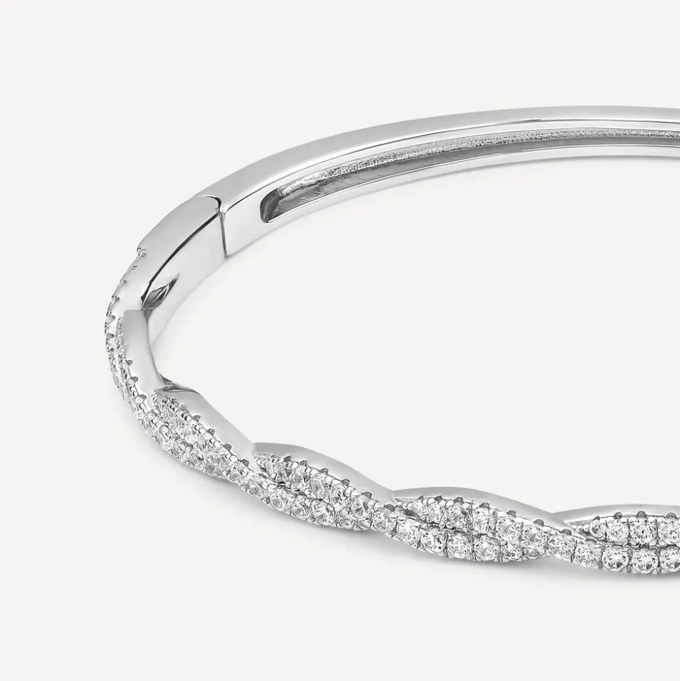 Sterling Silver Cubic Zirconia Pave Set Twisted Bangle
