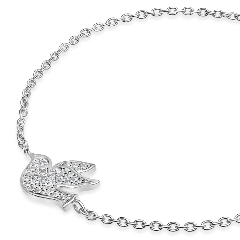 Sterling Silver Cubic Zirconia Dove Chain Bracelet