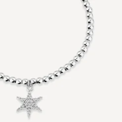Sterling Silver Cubic Zirconia Star Make-A-Wish Bead Bracelet