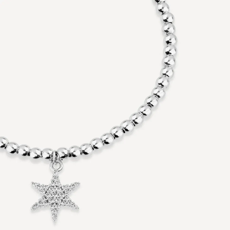 Sterling Silver Cubic Zirconia Star Make-A-Wish Bead Bracelet