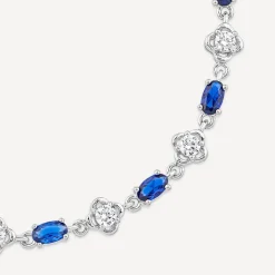 Sterling Silver Cubic Zirconia Flower & Blue Stone Bracelet