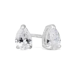 Sterling Silver Cubic Zirconia Pear Cut Stud Earrings