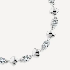 Sterling Silver Cubic Zirconia & Polished Petal Bracelet