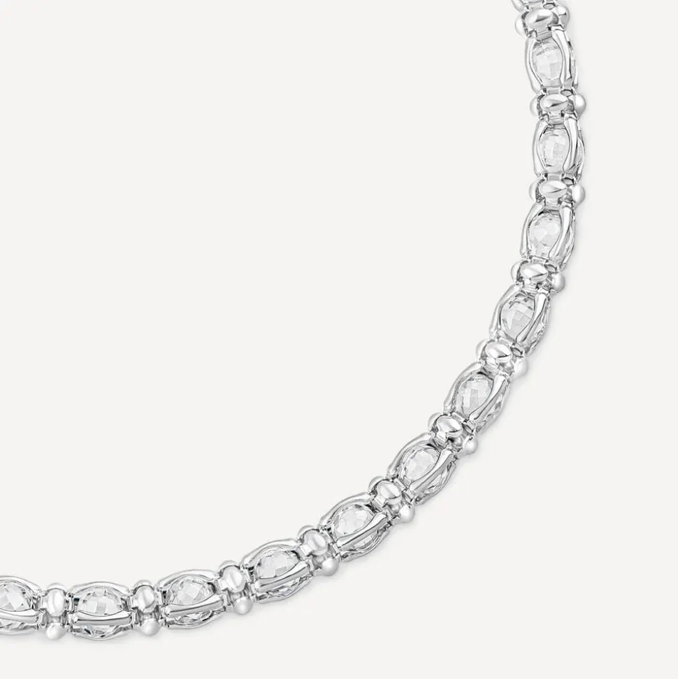 Sterling Silver Cubic Zirconia Set Rope Link Bracelet