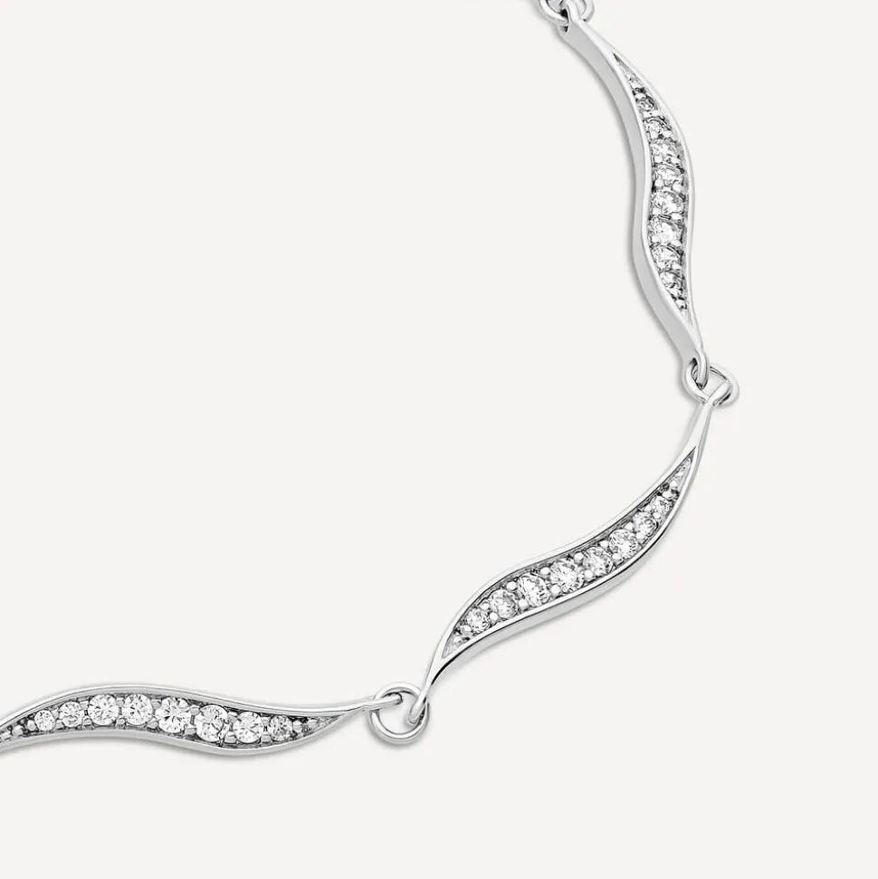 Sterling Silver Cubic Zirconia Pave Wave Bracelet