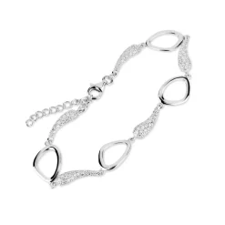 Sterling Silver Cubic Zirconia Pear Link Bracelet